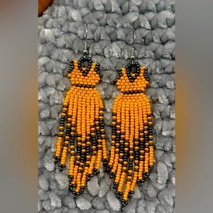 Vibrant Orange and Black Lightning Bolt Earrings